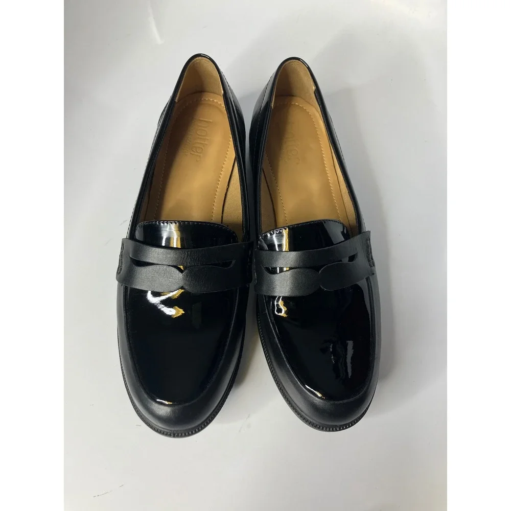 Hotter Dorset Loafers Womens 9 Black Excellent Patent Leather Penny Shoes